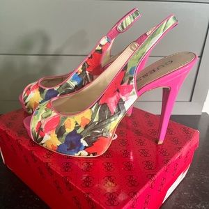 Guess size 8 floral sling back heels